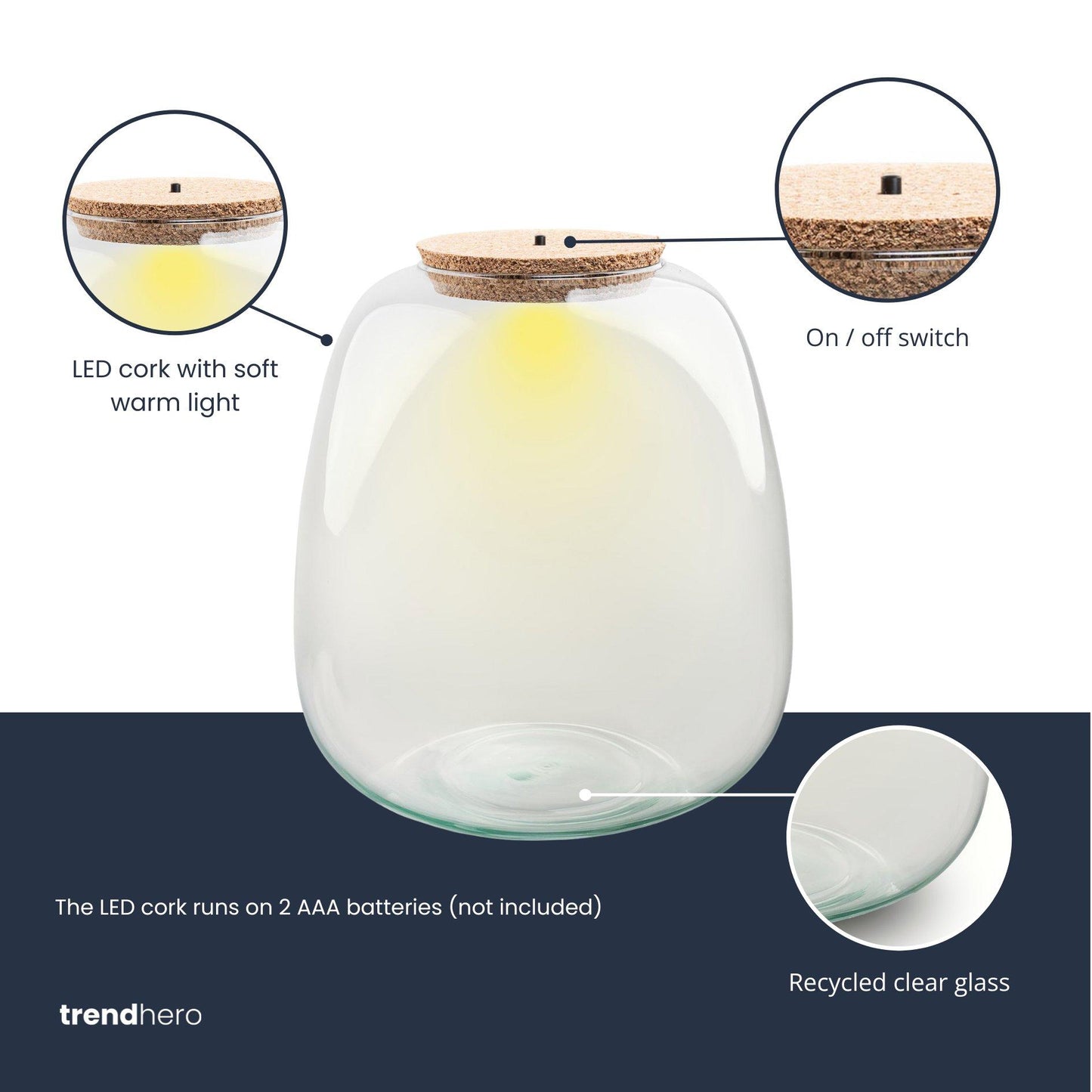 Terrarium fles - Model: Emma + led kurk - ↑ 25cm - Ø 23 cm