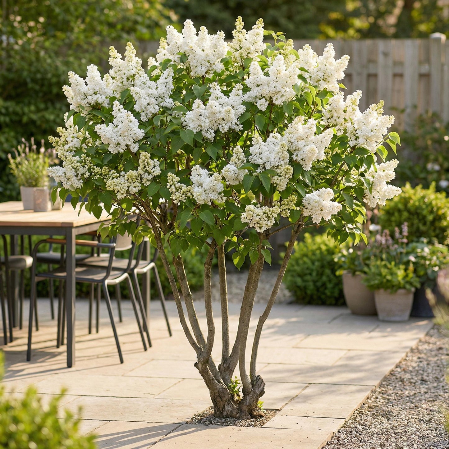 Green boutiQ - Tuinplant - Syringa vulgaris mme Lemoine - Gewone Sering - Winterhard - Wit - 1 Plant - Pot 17cm - Hoogte 45cm