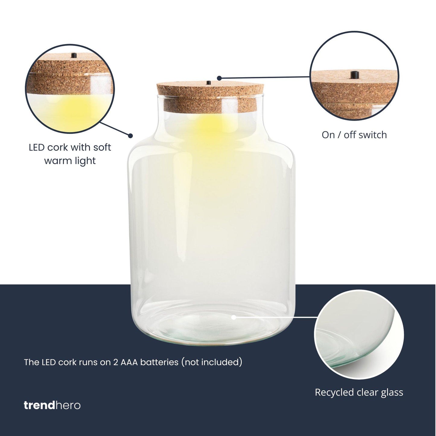 Terrarium fles met kurk - Little Milky met led kurk - Gesloten groot terrarium ↑ 24.5 cm